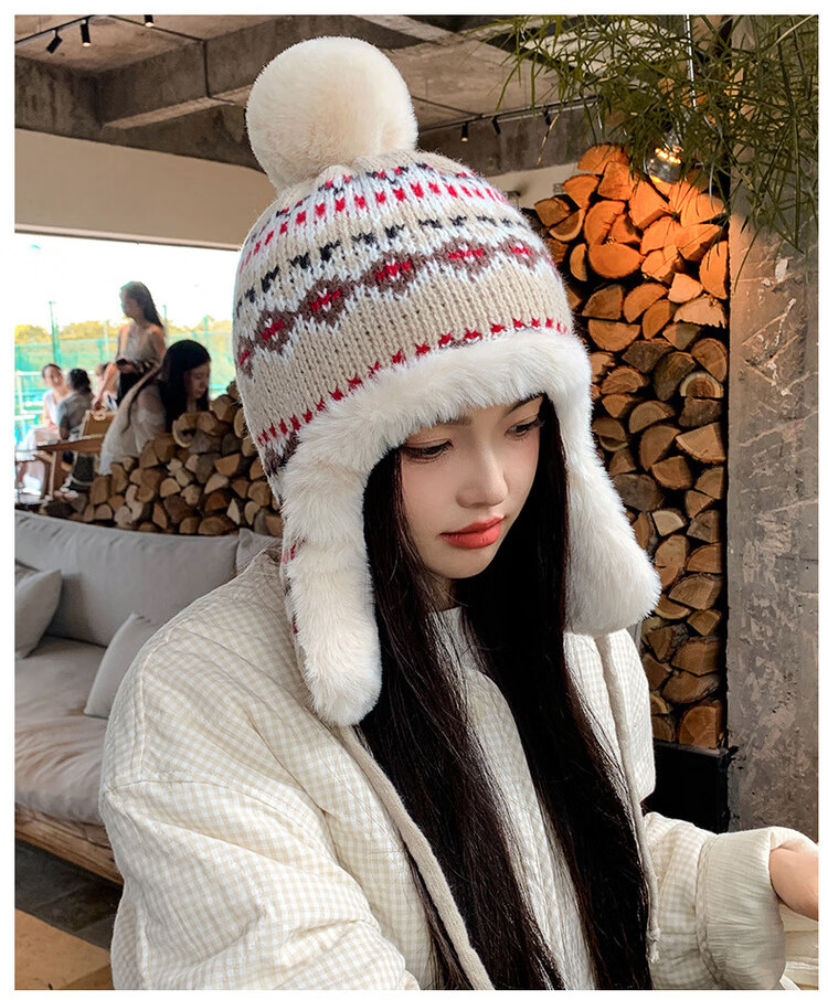 XUEXIMAN Fair Island Women's Winter Northeast Cold-Resistant Ear Protection Knitted Cotton Hat Windproof Harbin Travel Warm Lei Feng Hat 5