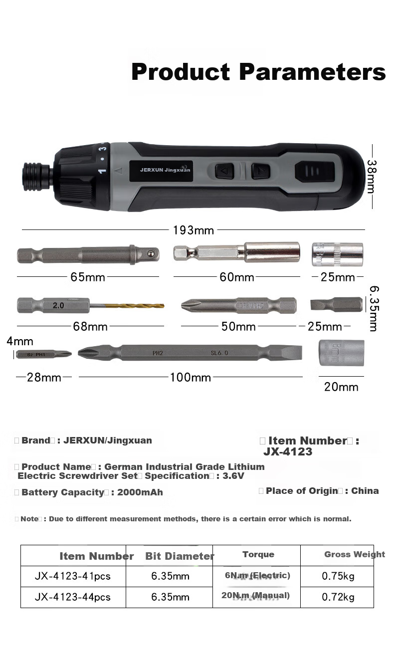 JERXUN Electric Screwdriver, Rechargeable Driver, Mini Electric Drill, Multi-Function Set with High Torque, Wireless Lithium Battery Drill 4