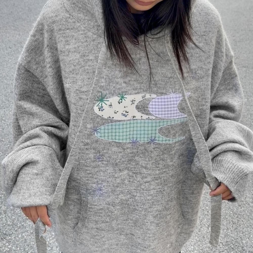 CryingCenter Patchwork Star 3C Hooded Sweater Unisex Heather Gray M