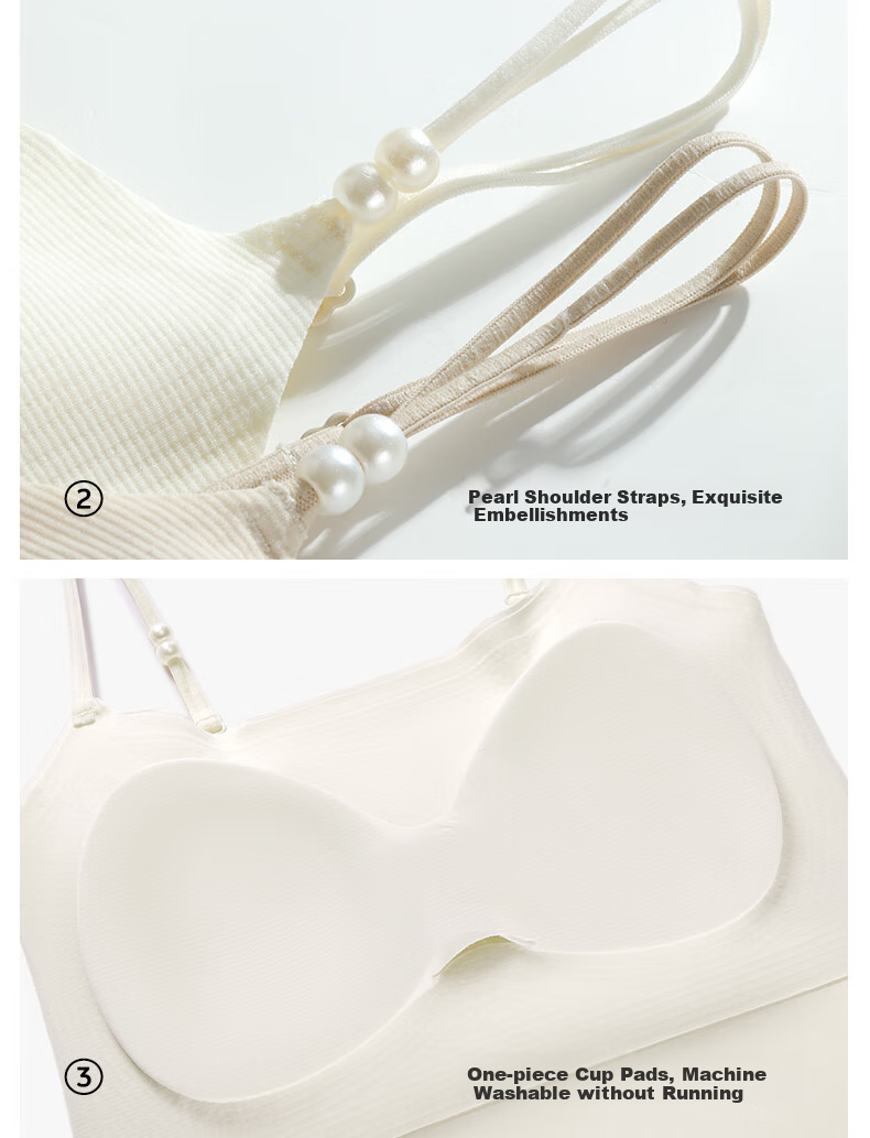 Caobenchuse Women's Camisole Bra, Invisible Seamless with Built-In Pads, Lightweight Pearl Thin Strap Undershirt for All Seasons 12