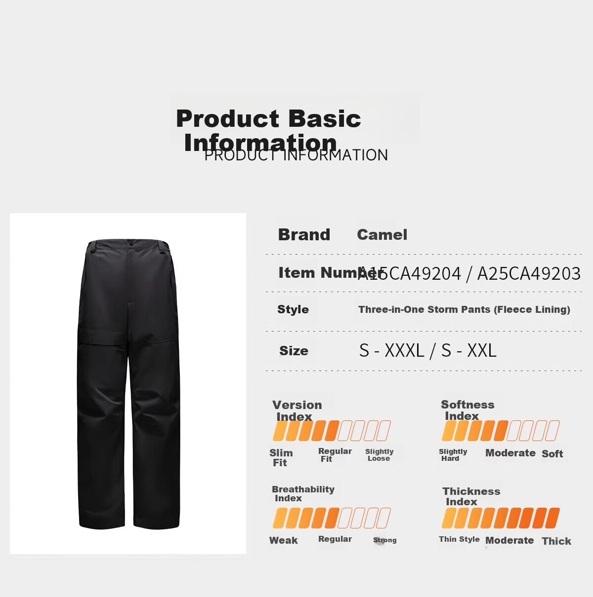 CAMEL Outdoor Hiking Pants for Men, Three-In Windproof Waterproof Fleece Inner Layer, Highly Breathable Moisture-Proof Temperature-Resistant Mountaineering Trousers for Women, XL 15
