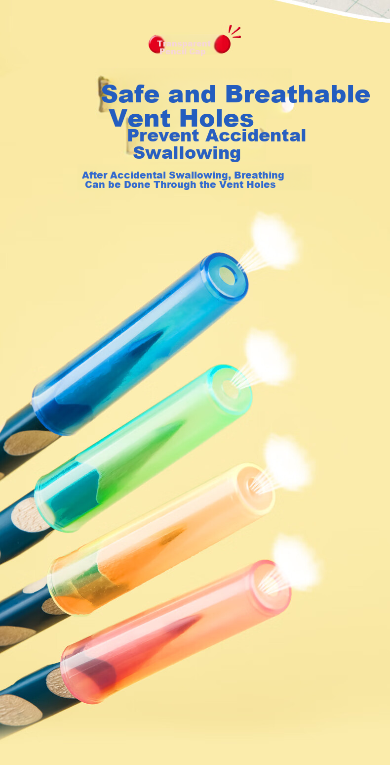 [Back to School Essential] Maotaizi 3-In Pencil Cap, Student Grip Aid, Pencil Tip Protector, Pencil Extender, Pen Point Guard, Anti-Dirt Pencil Case, Compatible with Thick And Thin Pencils, Universal Fit, Pack of 6 8