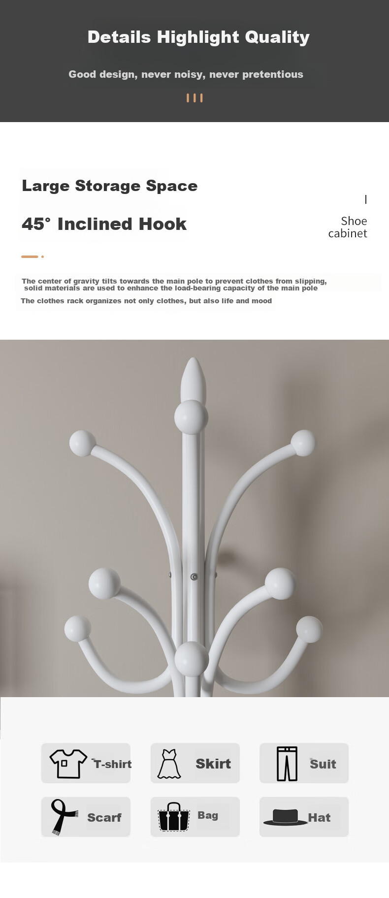 Qiyinge Floor-Standing Clothes Rack, Bedroom Coat Stand, Living Room Garment Hanger, Home Coat Rack 7