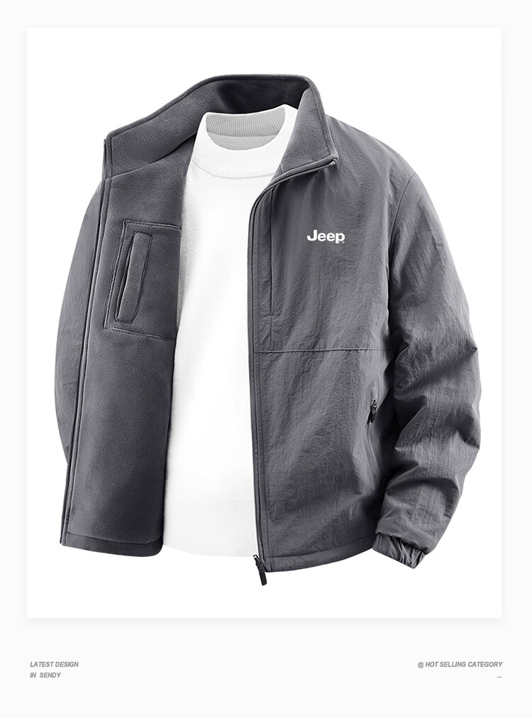 JEEPJEEP Men's Autumn Winter Jacket, Turn-down Collar, Loose Fit, Waterproof, Reversible, Casual Fleece Lined Coat, Gray, XL 4
