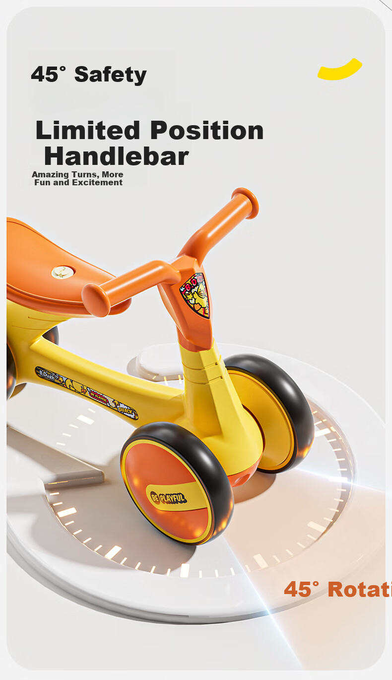 Lede Little Yellow Duck Children's Balance Bike, Four Wheels, for Ages 1-3, Gliding And Stepping Bike, for Boys And Girls, Baby's First Birthday Gift, 1006 5
