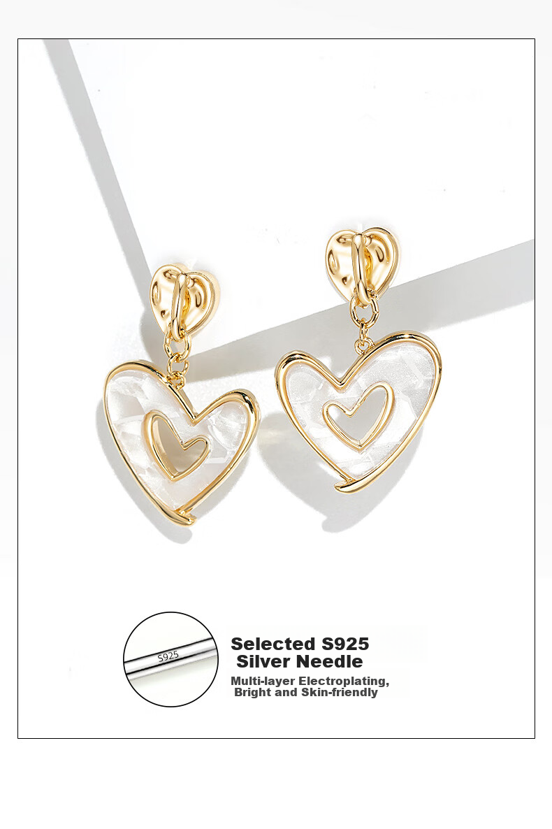 Qlady Sweet Heart Earrings for Women, Elegant Silver Studs with High-End Feel, Luxurious Niche Spring Earrings, Birthday And New Year Gift 5