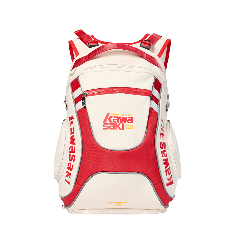 KAWASAKI Feitian Series Badminton Backpack Large Capacity Multi-Compartment Portable Sports Backpack C8270 White Red