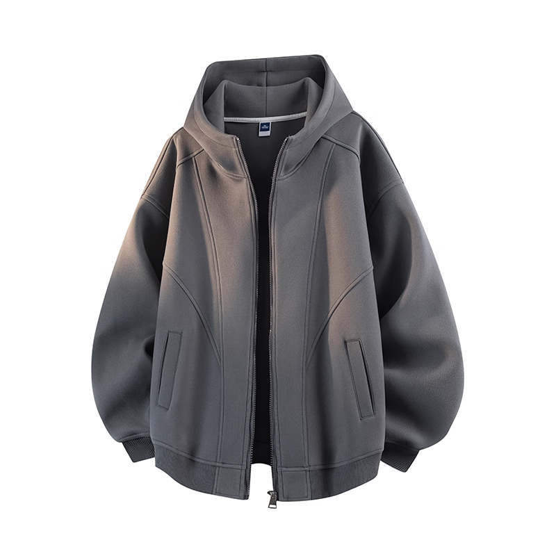 Dingfengbaoluo Men's Cardigan Hoodie Autumn Casual Loose Fit Hooded Jacket American Style Patchwork Top EX02 Dark Gray L
