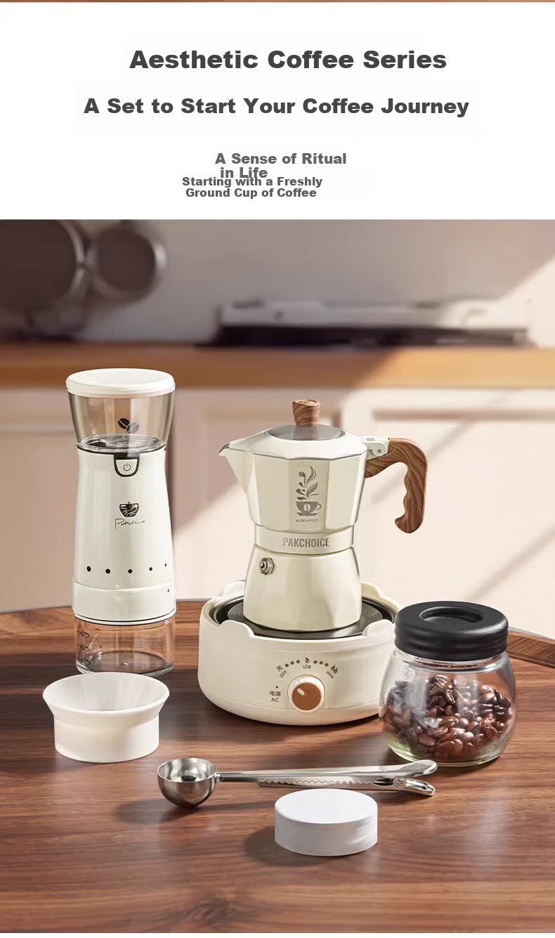 TEOTM Moka Pot with Dual Valves, Home-Use Italian Manual Coffee Maker, Hand Grinder Coffee Brewing Equipment Set 9