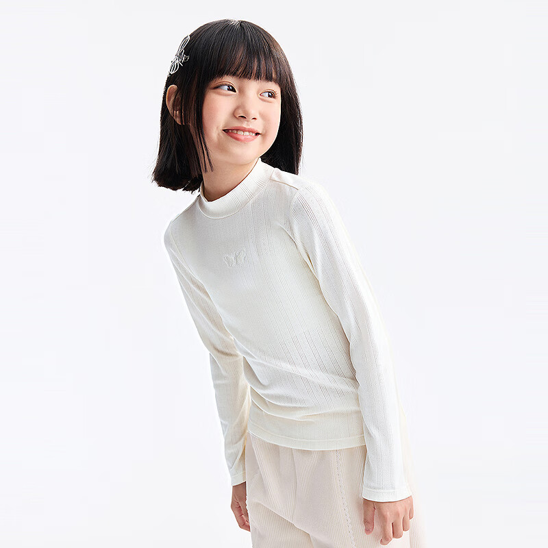 Annai Kids Girls Modal Mid-Neck Long Sleeve Knit Sweater 2025 Autumn New Off-White 120