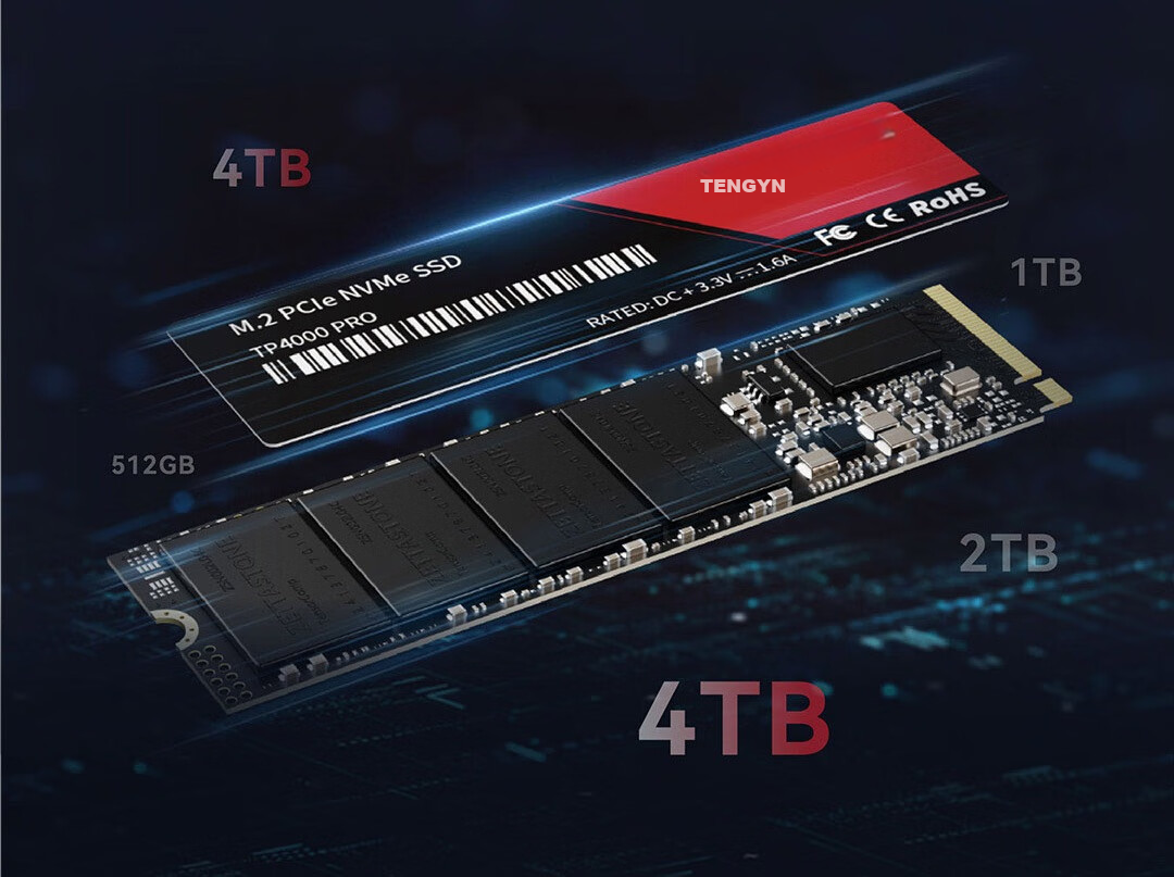 Tengyin Selected Yangtze River Storage Wafer Desktop Laptop SSD, PCIe 4.0 NVMe TP4000PRO, 4TB, 7400MB/S 4