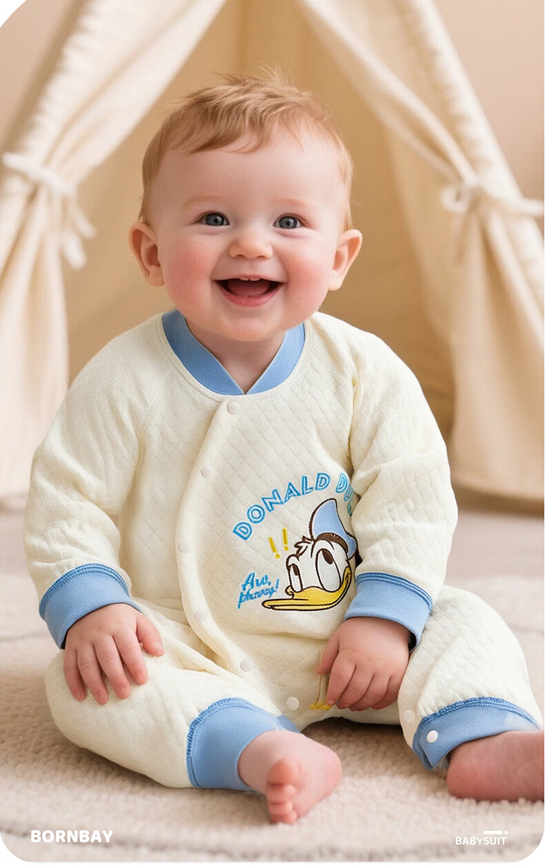 Disney Kids Autumn Winter Newborn Three-Layer Warm Cotton Thermal Home Romper Peach Pink White 017 90cm 1
