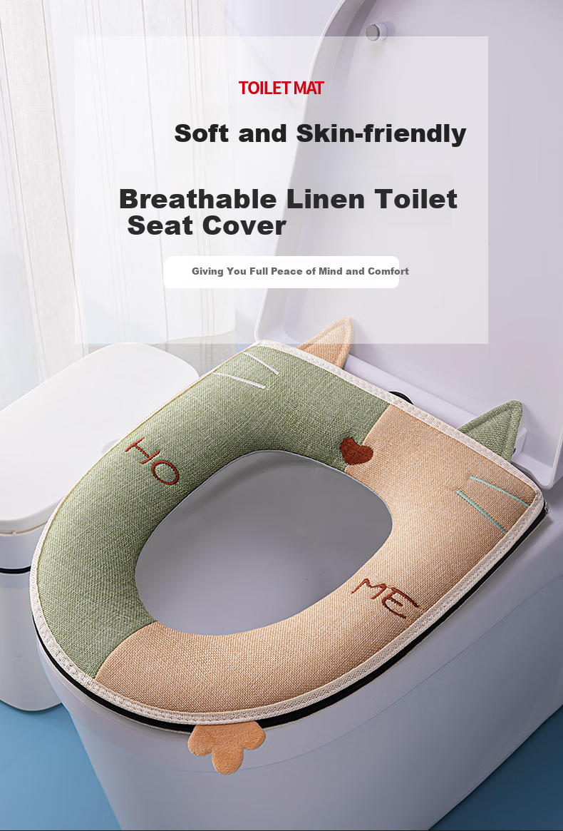 Baizi Toilet Seat Cover, Thickened, Warm, Lint-Free, Antibacterial, for Home Use 1