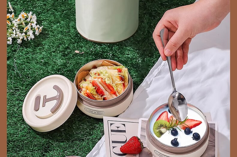 Ymer Stainless Steel Insulated Lunch Box Set - New Combo White 4-Pack + Insulated Bag + Cutlery (2 Large, 2 Small) 33
