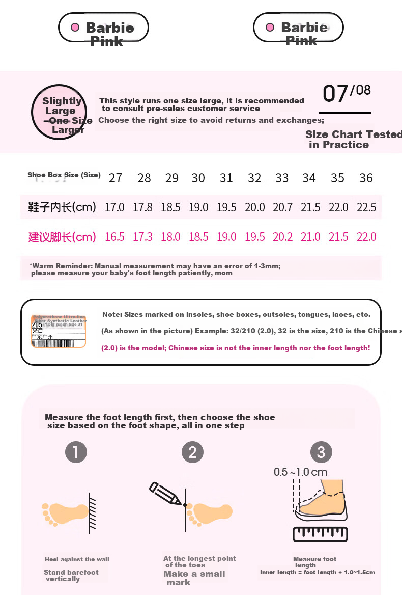 Barbie Children's Spring And Autumn Single-Layer Dad Shoes, Girls' Elementary School Running Shoes, Sports Casual Shoes DA6937 Pink 33 12