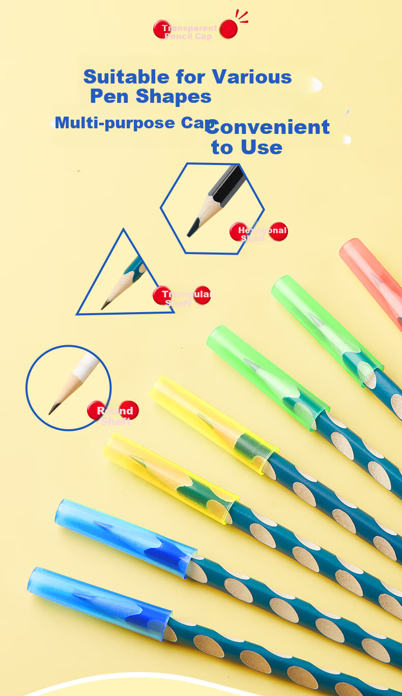 [Back to School Essential] Maotaizi 3-In Pencil Cap, Student Grip Aid, Pencil Tip Protector, Pencil Extender, Pen Point Guard, Anti-Dirt Pencil Case, Compatible with Thick And Thin Pencils, Universal Fit, Pack of 6 2