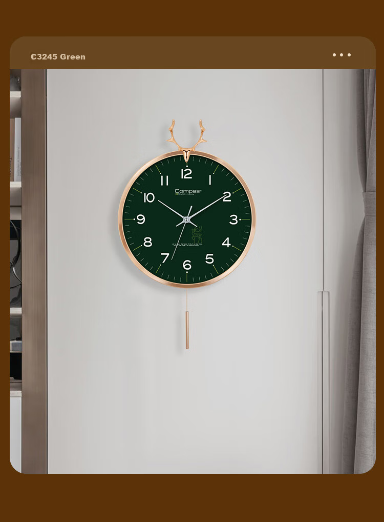 Compas Wall Clock for Living Room, European Style Creative Clock, Bedroom Quartz Wall Clock C3245 Green 36cm 7