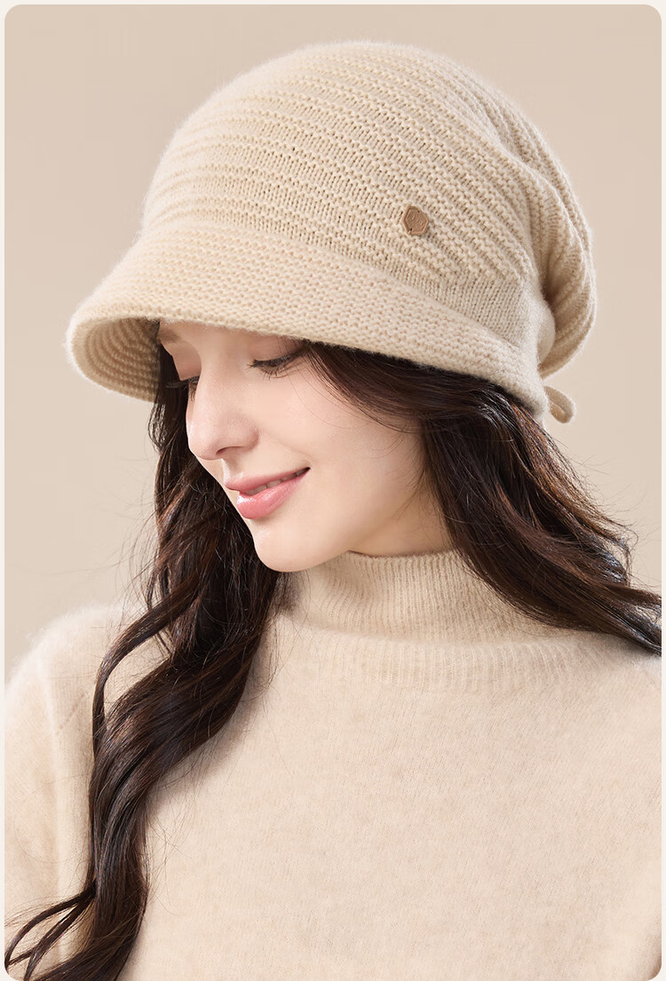 JIUMU Women's Thickened Warm Sheep Wool Knit Beanie Hat Autumn Winter Cold Weather Slouchy Hat 11