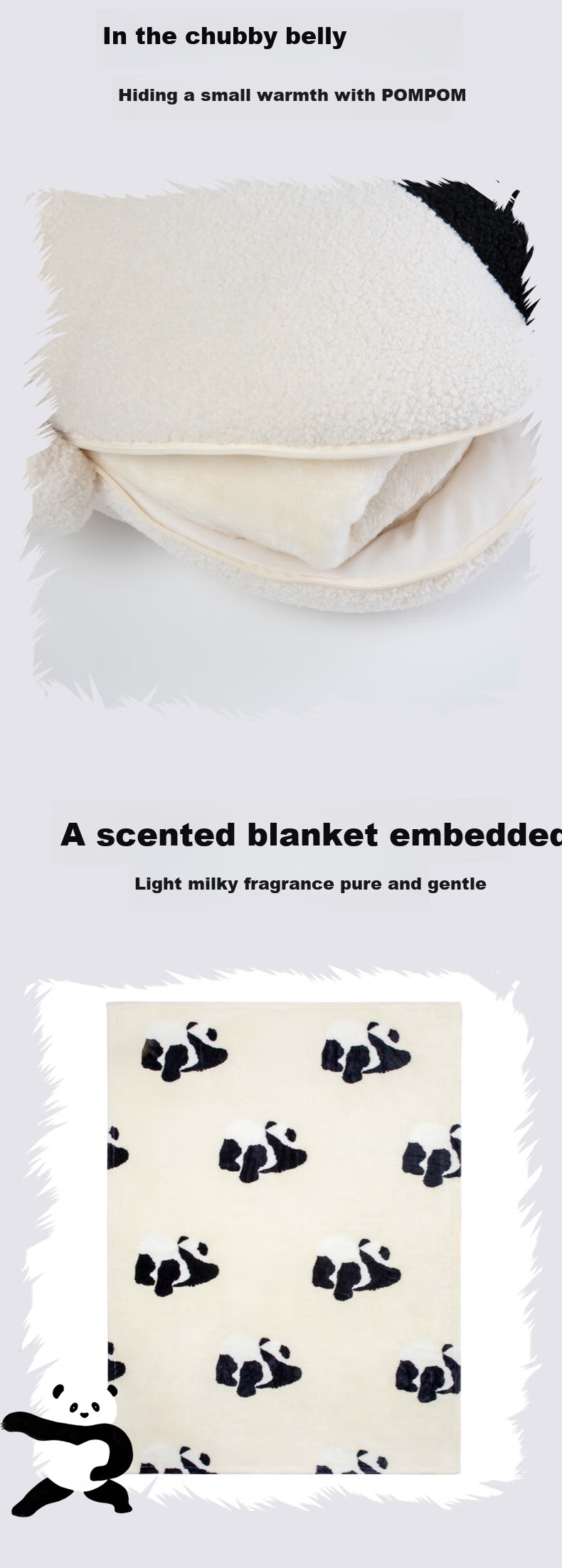 TBH (TBH) Panda Puff Two-In Hugging Pillow Blanket Flannel Warm Throw Pillow Car Home Travel Fleece Blanket Cushio 5