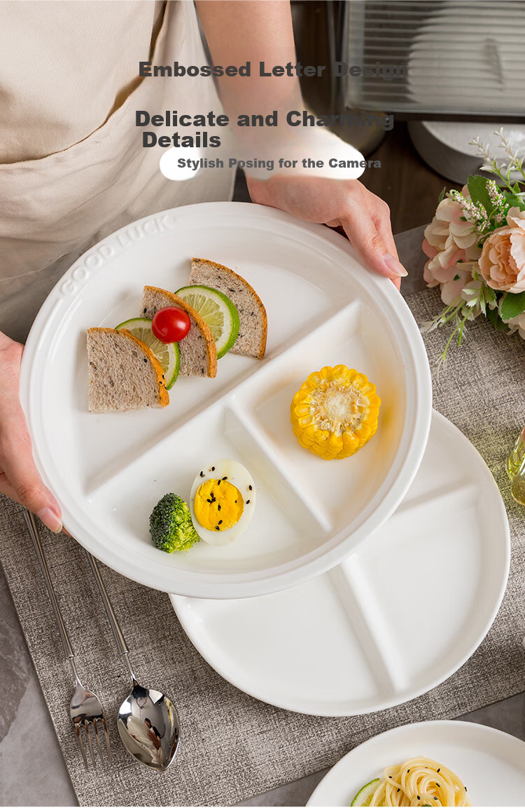 Banwushenghuo Ceramic Divided Plate for Weight Loss, 211 Compartments, High-Quality Three-Section Breakfast Plate with Weight Control Desig 1