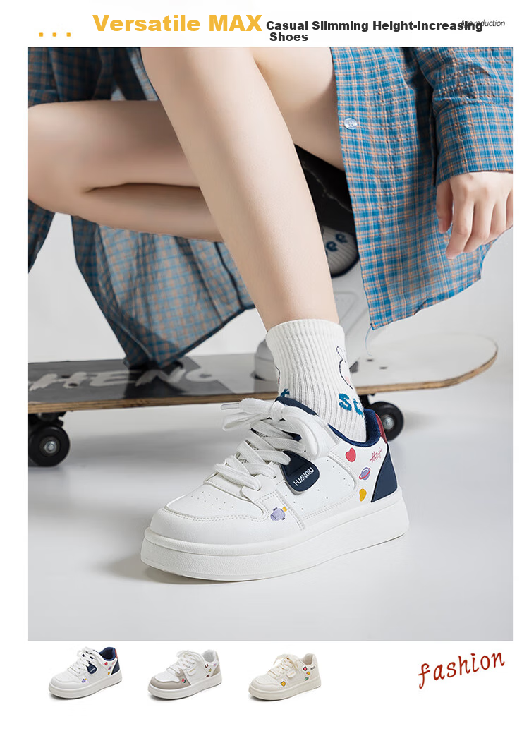HUANQIU 2026 American Retro Niche Vibe Style, Height-Increasing Versatile Casual Original High-Value Trendy White Sneakers for Wome 1