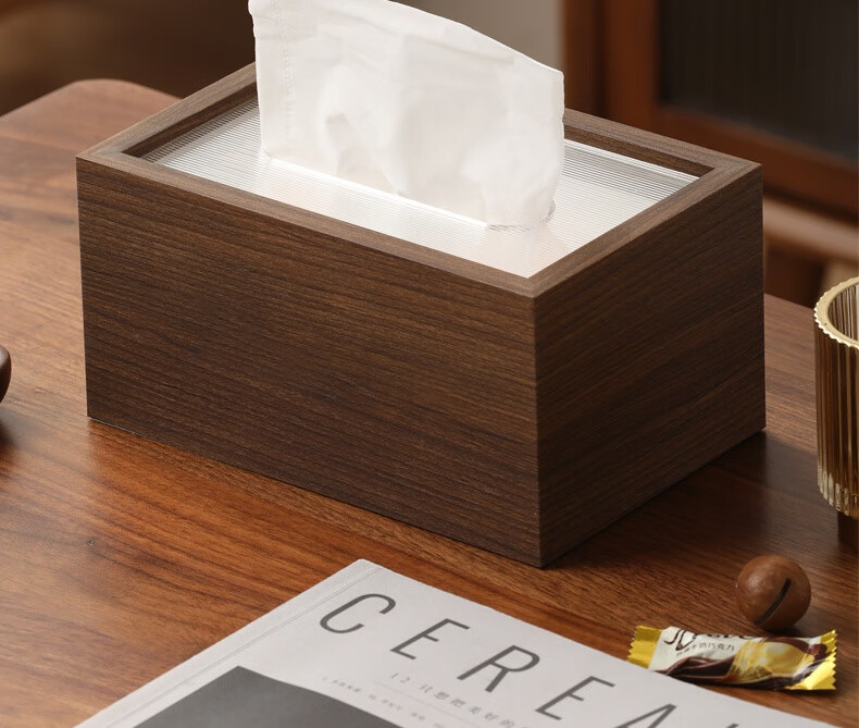 Bingyou Wooden Tissue Box, Paper Towel Holder, Dual-Use for Living Room And Office, Large Capacity Storage Organizer 1