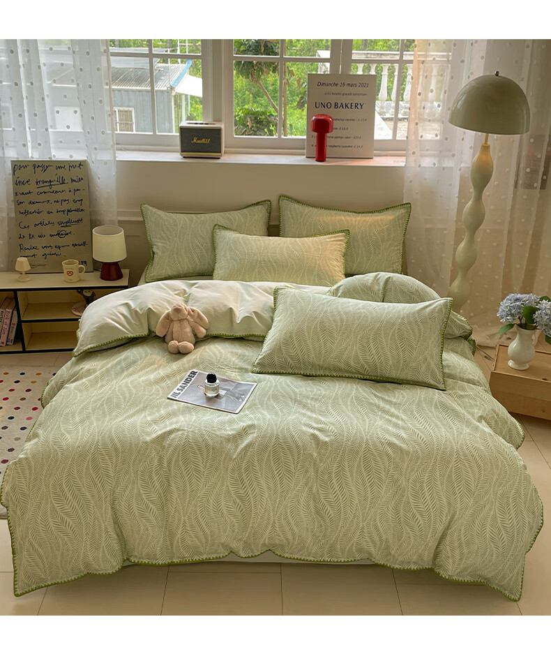 MUJI A-Class 100% Cotton Brushed Four-Piece Bedding Set 1.5/1.8m Bed Home Comfortable Skin-Friendly Pure Cotton Sheet Duvet Cover 200*230cm 5