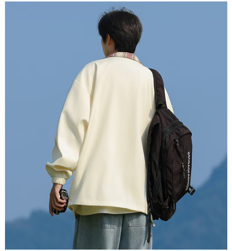 Foss Phil Men's Autumn Winter Japanese Style Loose Fit Casual Stand Collar Color Block Jacket Black 2XL 26189 3