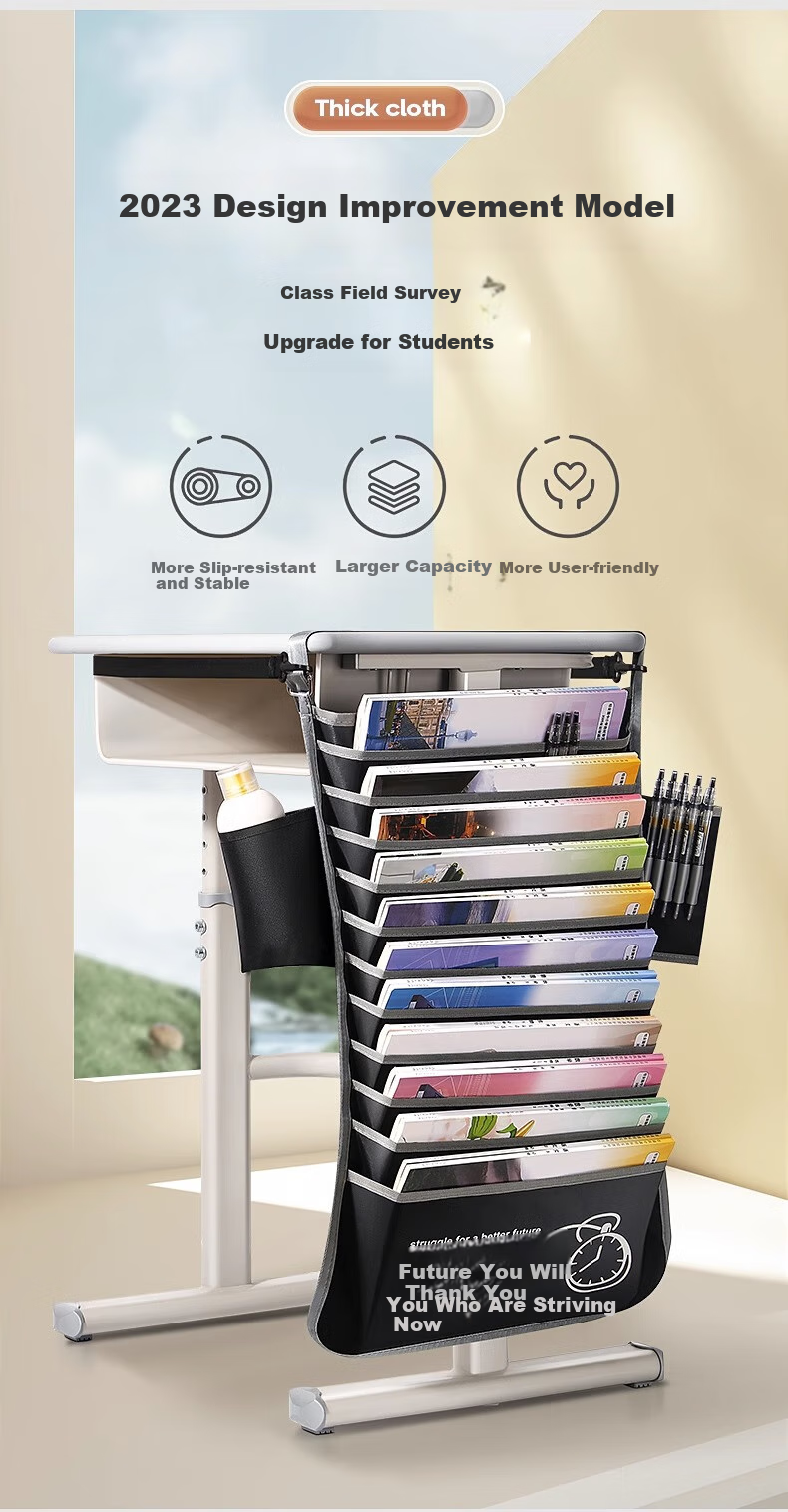 Wusheng Hanging Book Bag for High School And Middle School Students, Desk Organizer, Student Side Hanging Bag for Desks, Classroom Bookshelf, Desktop Storage Rack, Book Holder, Thickened Dustproof Pure Black 2