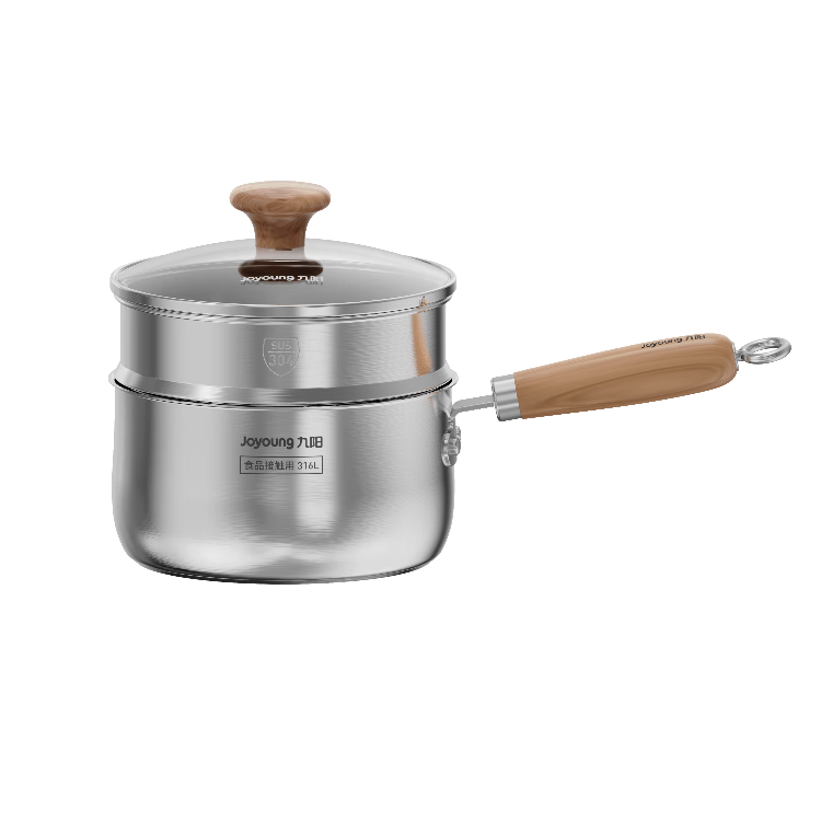 Joyoung 316L Stainless Steel Milk Pot 0 Coating Baby Food Supplement Pot Yukihira Pot Instant Noodle Small Milk Pot Soup Pot with Steamer 20cm