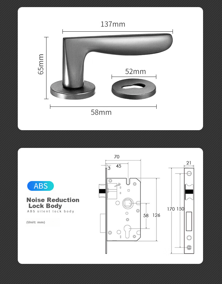 IGear Split Lock, Indoor Home Bedroom Door, Quiet Noise Reduction, Bathroom Toilet Solid Wood American-Style Door Handle, Gunmetal Gray 6