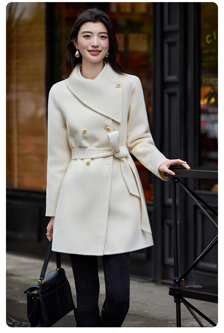 Bailuyu Qianjinfeng Wool Blend Double-Sided Woolen Coat 25 Winter New Year Red Mid-Length Elegant Women's Coat Red M 3