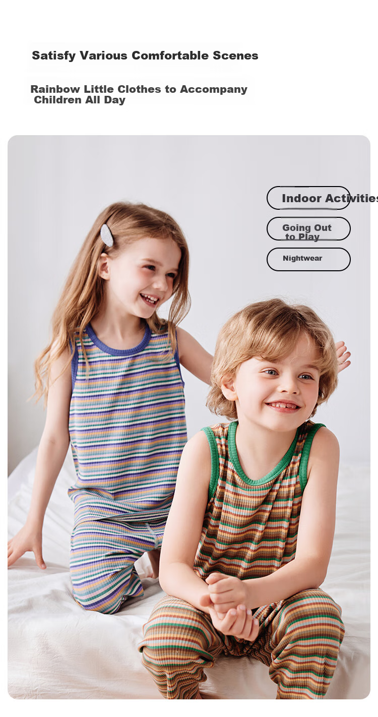 Junejunior [Under Babylove Brand], Children's Tank Top, Summer Thin Style, Boys And Girls Modal Home Sleeveless Vest, Camisole 4