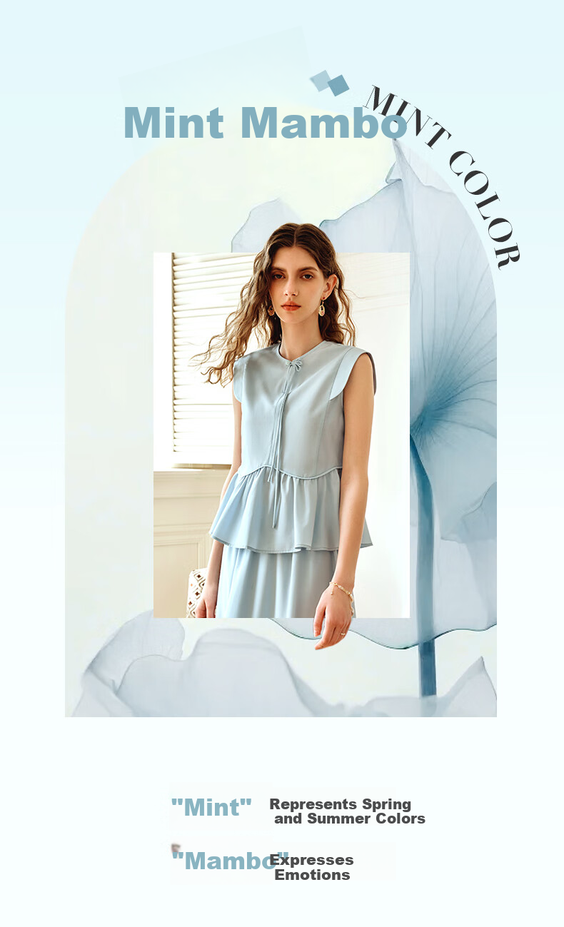 Olrain Elegant Sleeveless Workwear Set - Top and Skirt Two-Piece Summer Women's Outfit Light Blue M 2