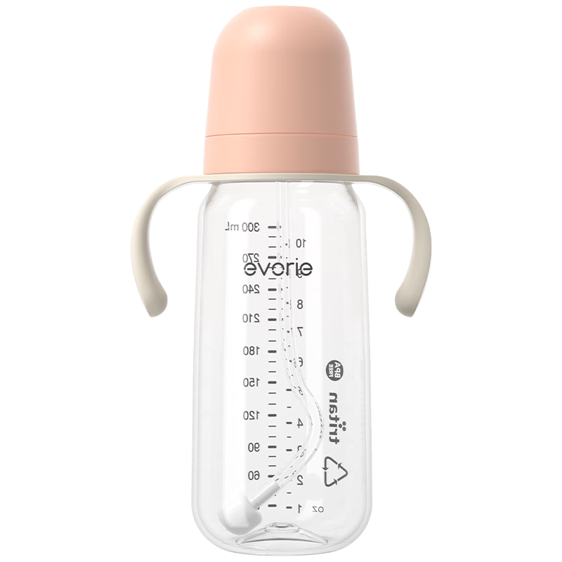 Evorie Exquisite Series Tritan Wide Neck Baby Bottle 300ml Smoke Pink Orange (6-12 Months+)