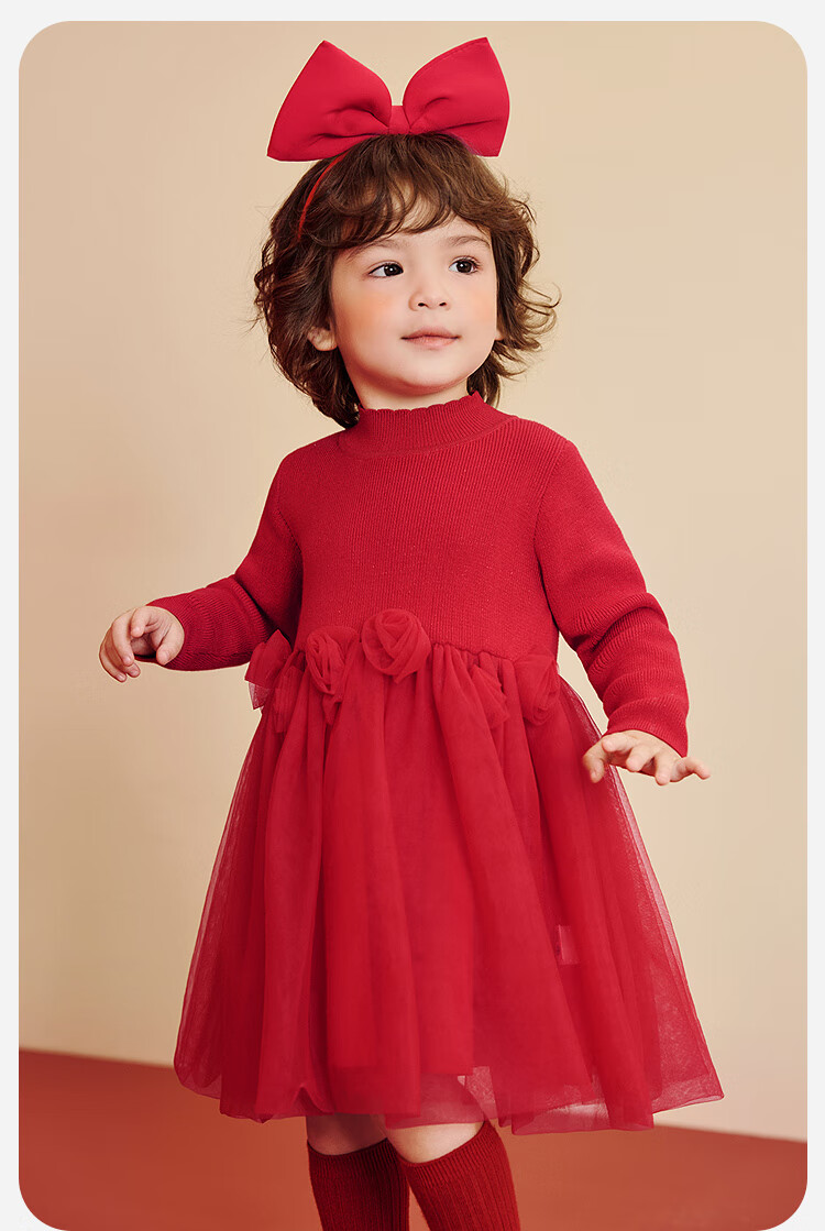 Minibala Girls Dress Baby Tulle Skirt Sweet Children's Half Turtleneck Princess Dress 2025 Winter 7