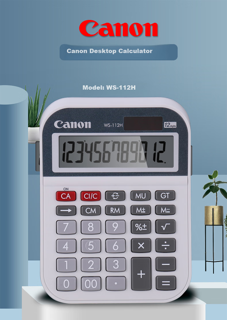 Canon WS-2212H Desktop Solar-Powered Wide-Screen Financial Business Calculator for Office, Large Size, Quick Calculation, Bank Multi-Function 12-Digit Dual Power Calculator 1
