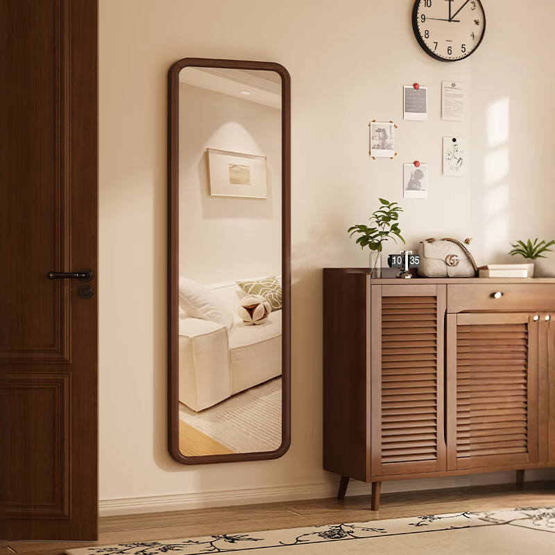 JIAYI Solid Wood Full-Length Mirror, Floor-Standing Dressing Mirror, Bedroom Three-Dimensional Mirror, Wall-Mounted Fitting Mirror, Entrance High-Definition Makeup Mirror