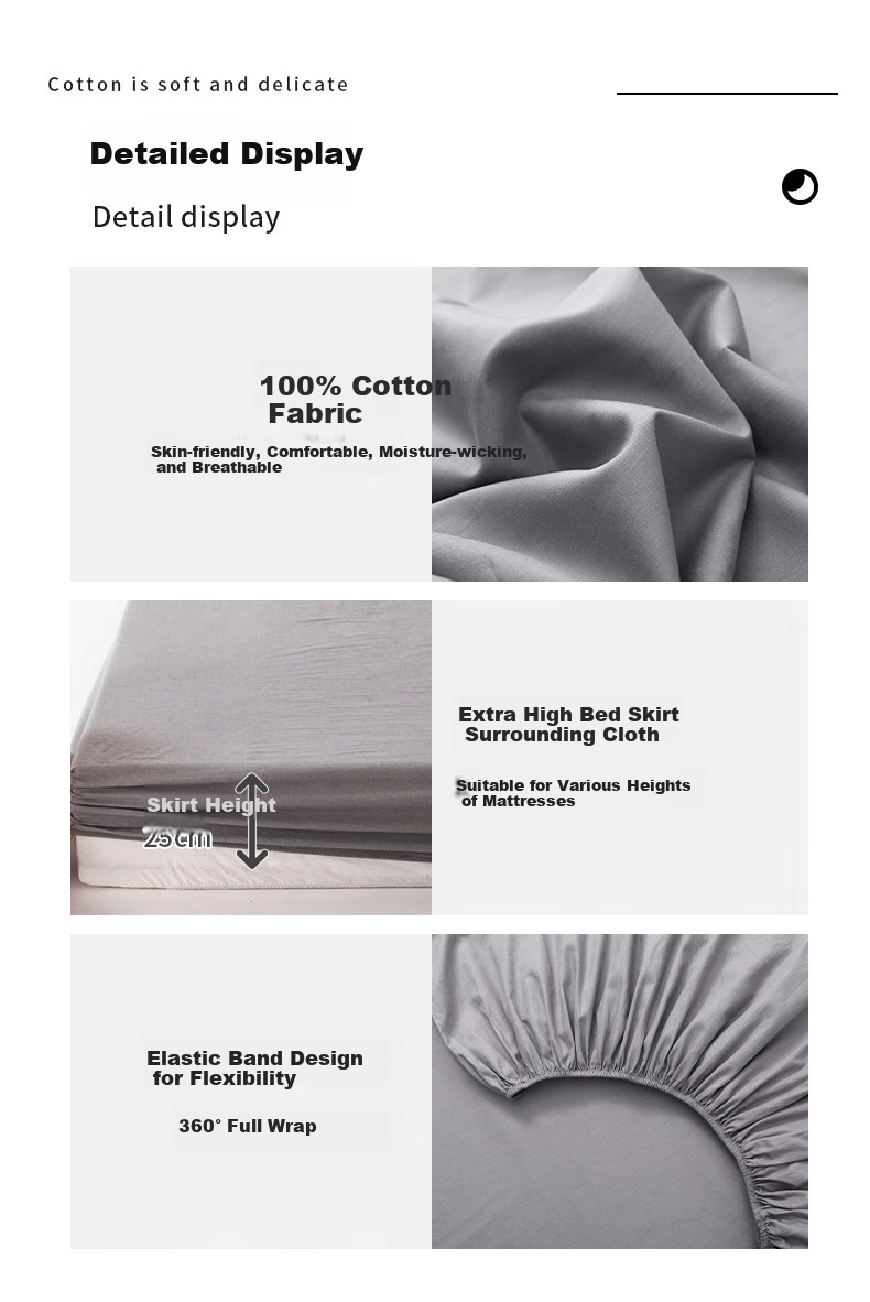 KING SHORE Class A Antibacterial 100% Pure Cotton Fitted Sheet Single Piece Solid Color Adult Fitted Sheet 150*200cm Light Gray 1