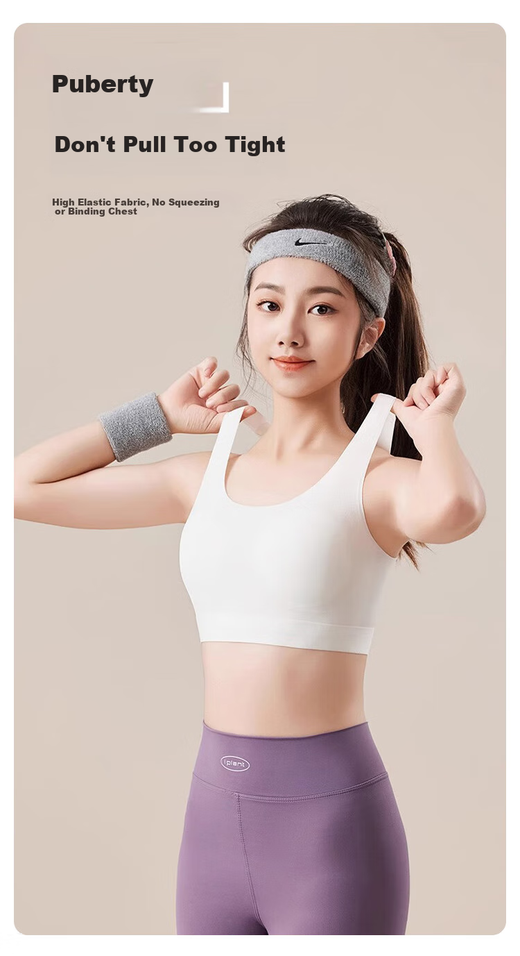 FitonTon 2-Pack Girls' Sports Bra, Teenage Underwear, Anti-Shock Bra for Puberty, 15-Year Children's Tank Top for Middle And High School Students 10