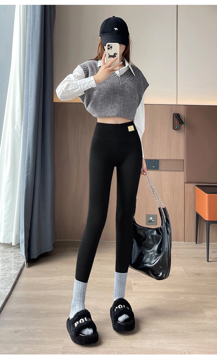 LangSha Women's Autumn Winter Fleece-Lined Thickened 300g Baby Velvet Warm Slim Fit Leggings 12