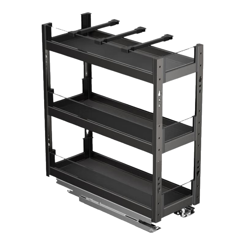 Cobbe Gunmetal Gray Kitchen Seasoning Basket Three-Tier Storage Drawer Cabinet Under-Shelf Thickened Built-in Pull-Out Spice Rack