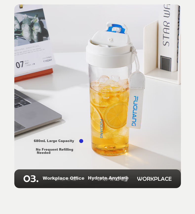 Fuguang Large Capacity Tritan Plastic Portable Tea Cup for Men And Women, Students, Outdoor Sports Water Bottle Summer 680ml 9
