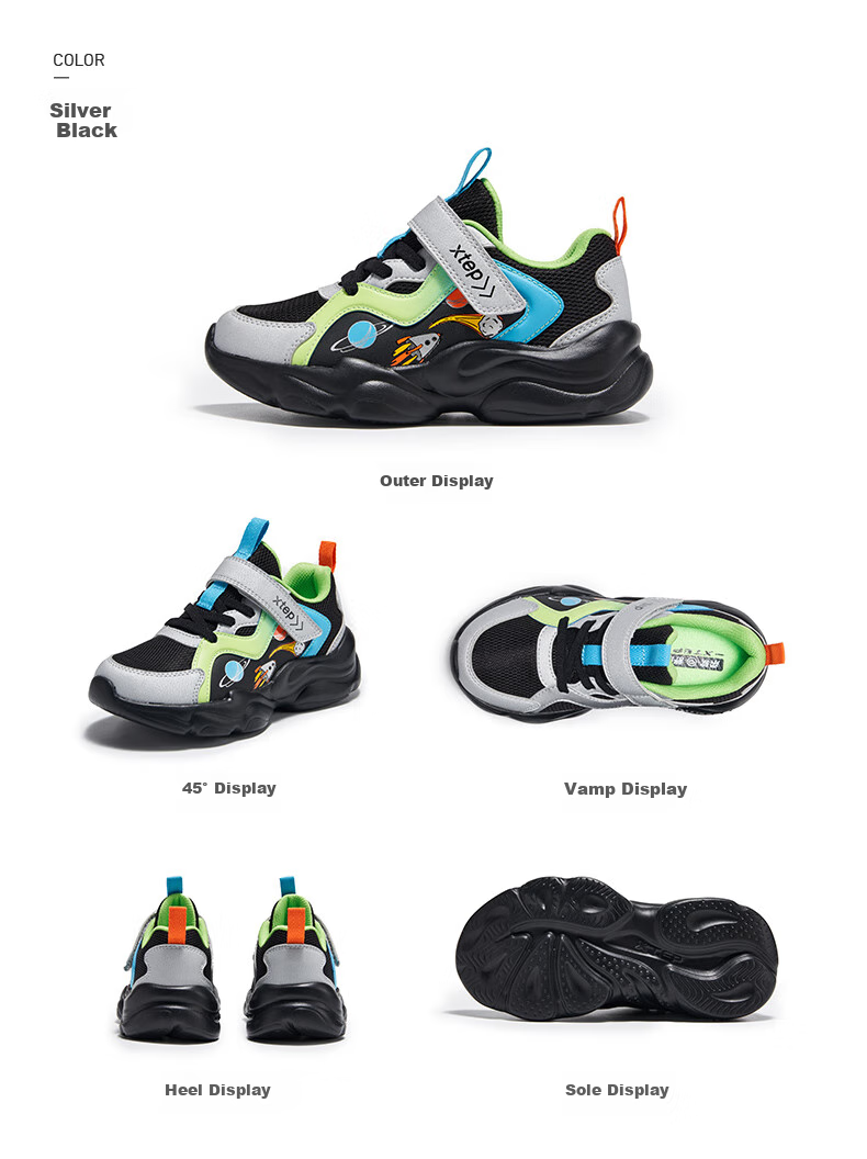 XTEP Kids Velcro Sports Shoes Boys Toddlers High-top Thick-soled Casual Shoes Deep Blue/Classic White Size 31 12