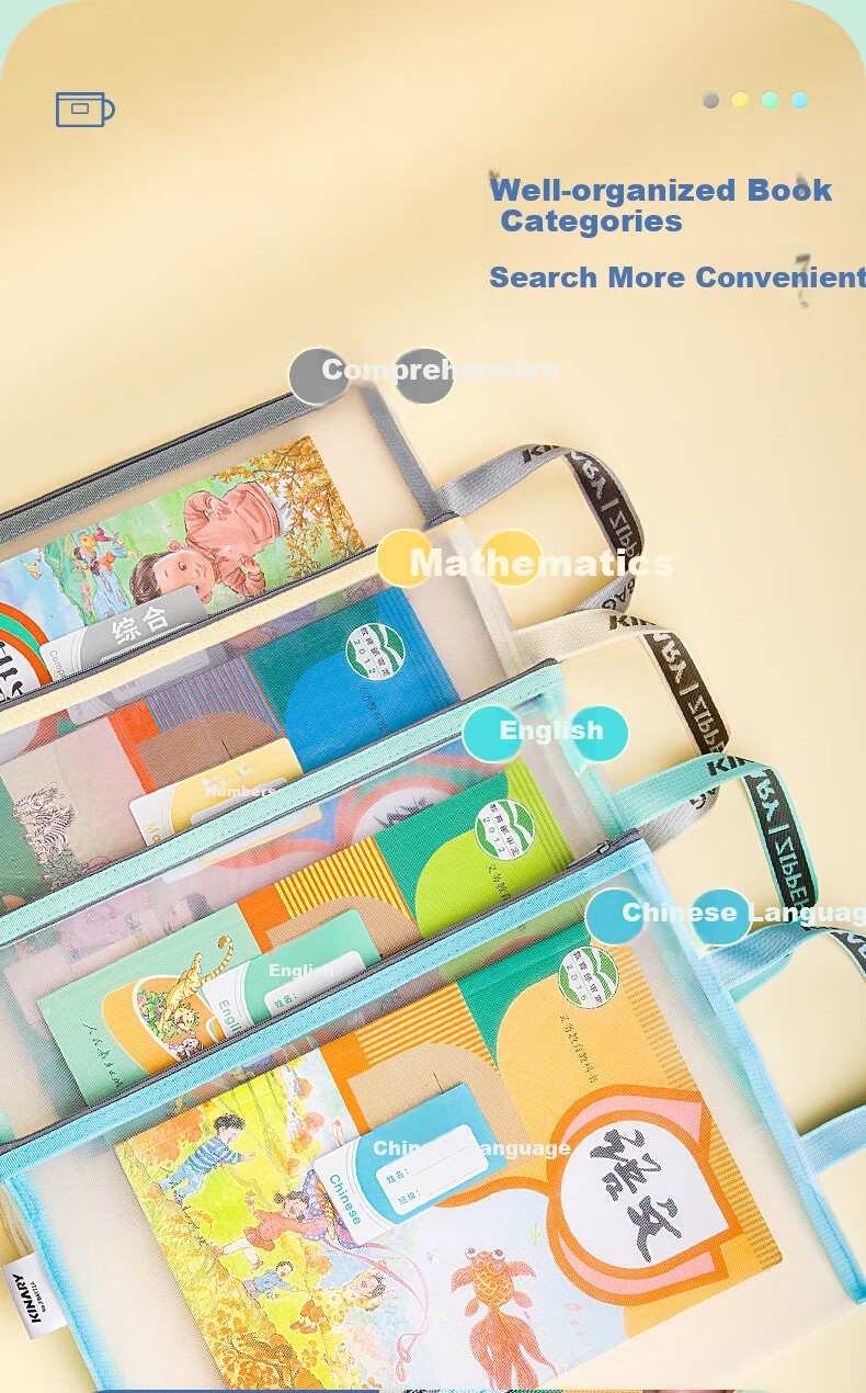 Jindeli 4 A4 Transparent File Folders for Primary And Middle School Students, Subject Classification Pouches with Zipper, Book And Homework Storage Bags, Handheld Pouches for Stationery And Tutoring Supplies FB8779-4 7