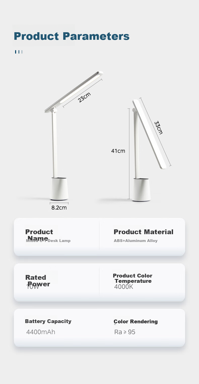 Midea National AA Luminous Efficacy Student Study Desk Lamp Children's Eye-Friendly Bedroom Dormitory Home Desk Reading Bedside Lamp Rechargeable Model 12