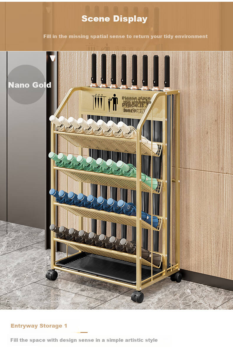 WOJIA Umbrella Storage Rack, Umbrella Stand for Company, Classroom, Hotel Lobby, Commercial Use, Entrance, Storage Shelf, Black Large 8