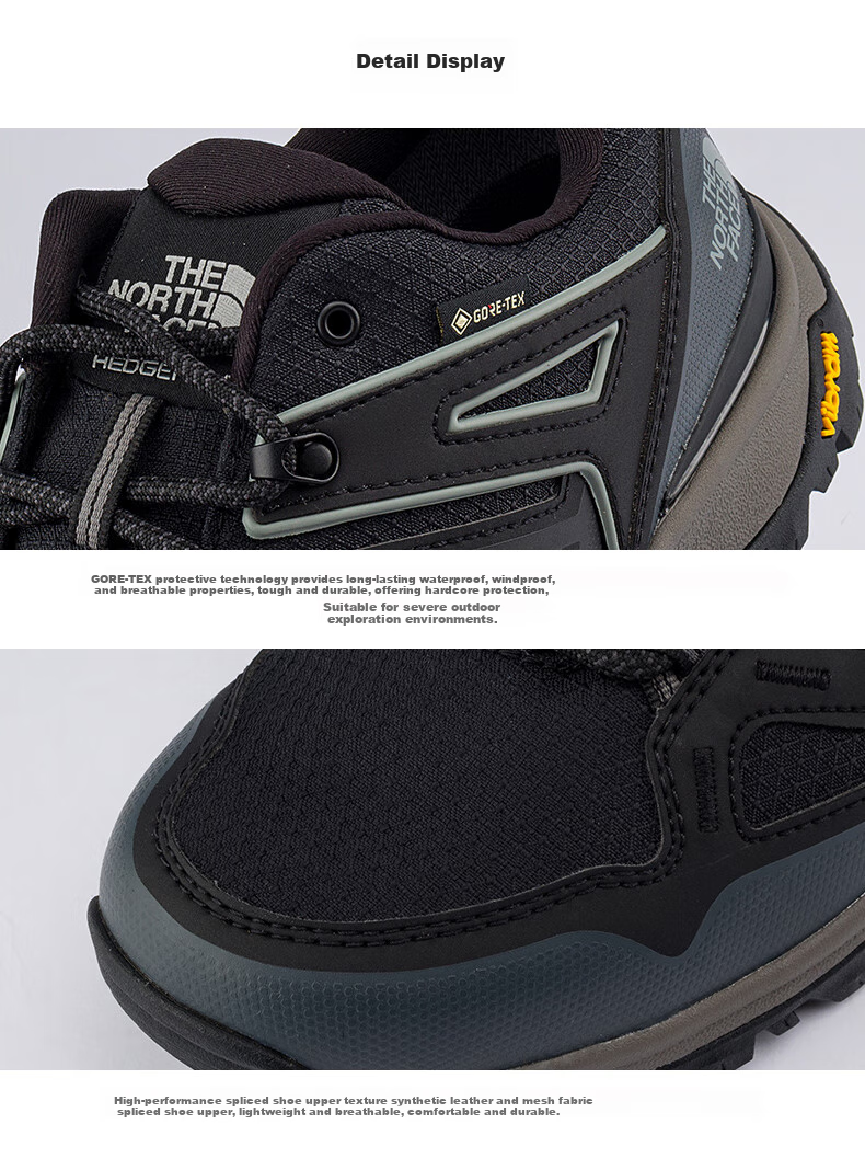 The North Face Hedgehog Hiking Shoes for Men, Outdoor GORETEX Waterproof Non-Slip 8AA9, Black/KT0, Size 42 3