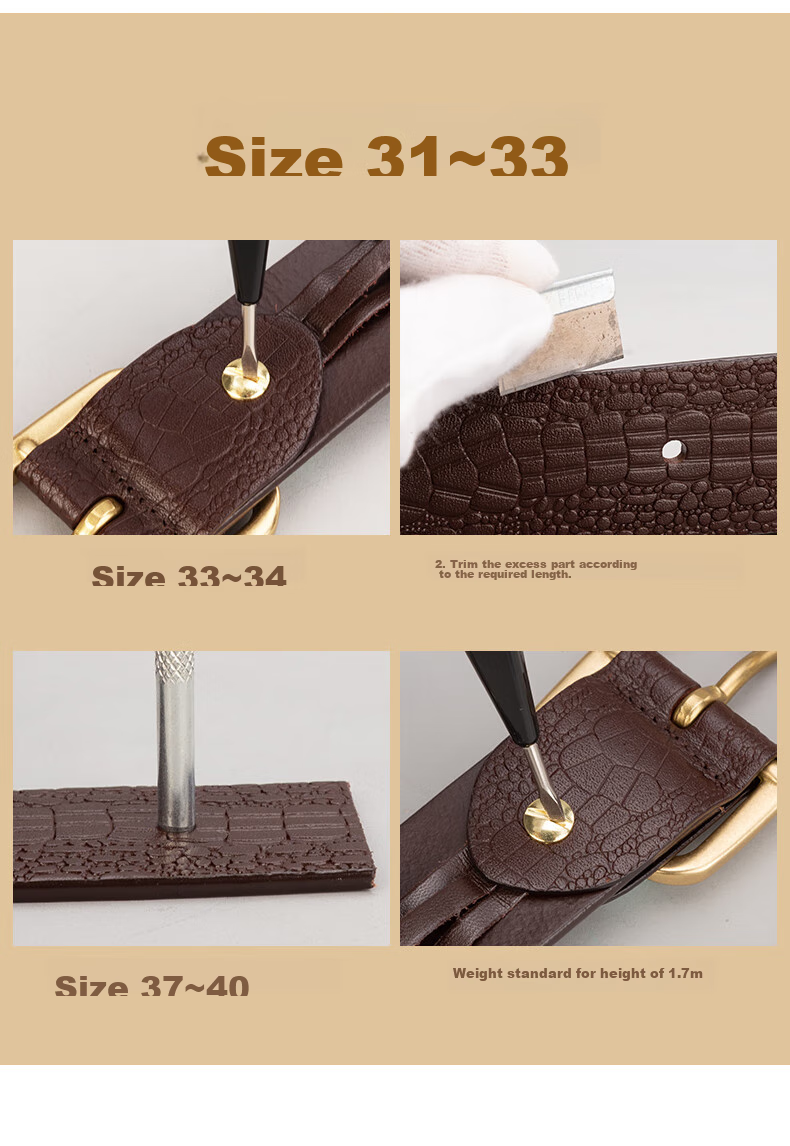 Cattlesboss Men's Belt, Alligator Pattern, Top-Grain Leather, Pin Buckle with Copper Clasp, 1986 Gift for Dad, Dark Brown, 110cm 21