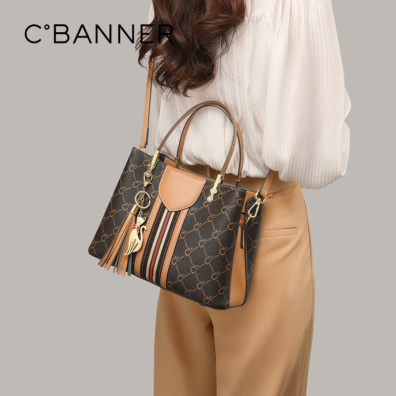 C.BANNER Handbag, Women's Bag with Monogram Pattern, Large Capacity Tote Bag, Shoulder Crossbody Bag, Light Luxury Brand, Birthday Gift for Girlfriend on May 20